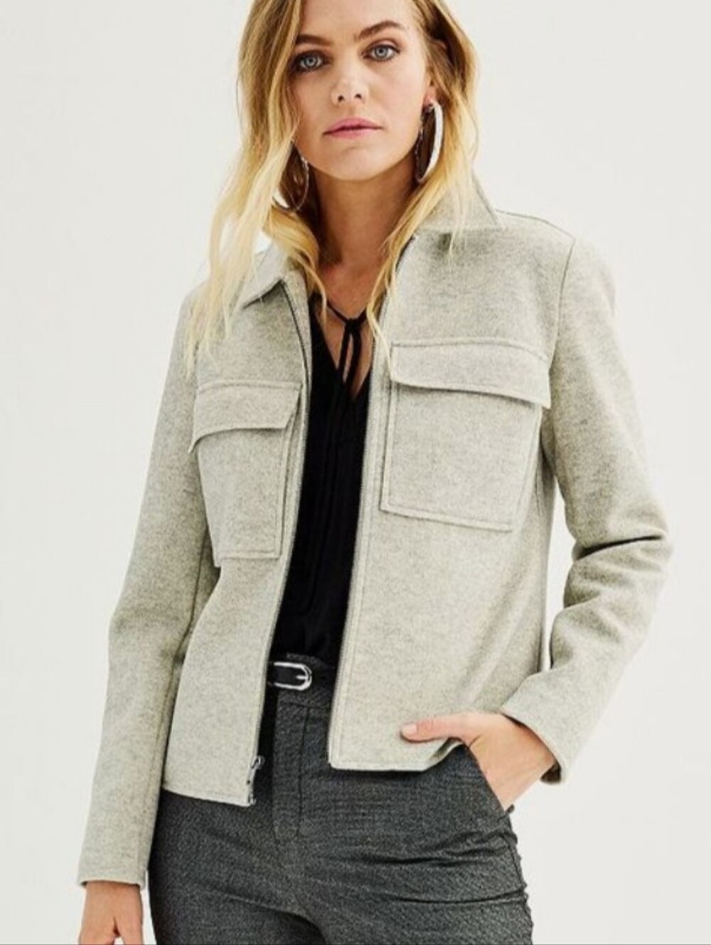 Nine West Light Gray Women's Zip-Front Jacket XS